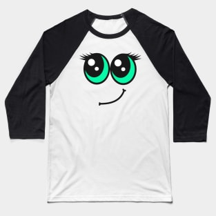 Cute Green Eyed Smiling Face Baseball T-Shirt